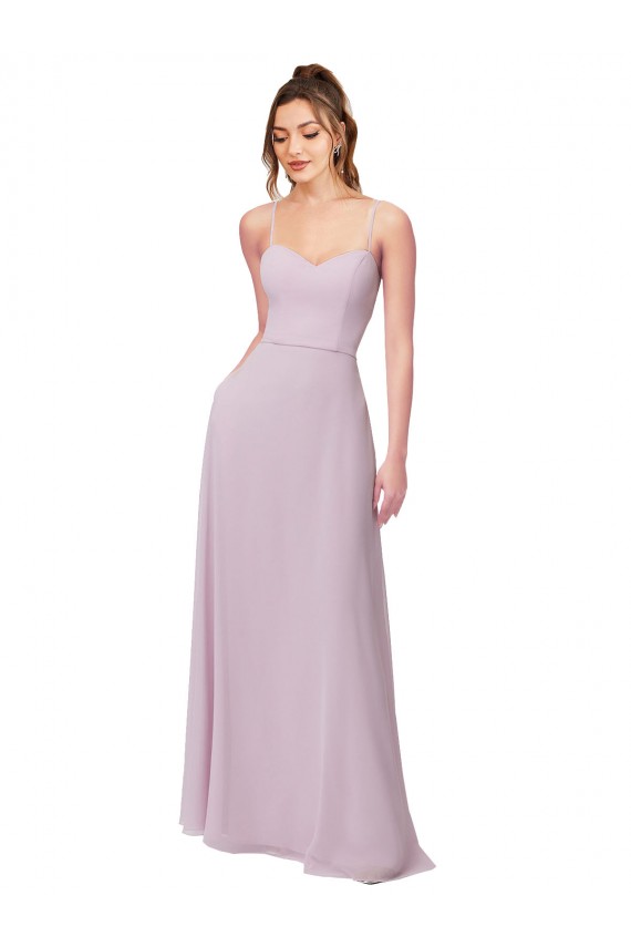 Site de Comprimento Chão Sem Mangas Chiffon Brilho Rosa Linha A Sem Mangas Vestidos de Madrinha