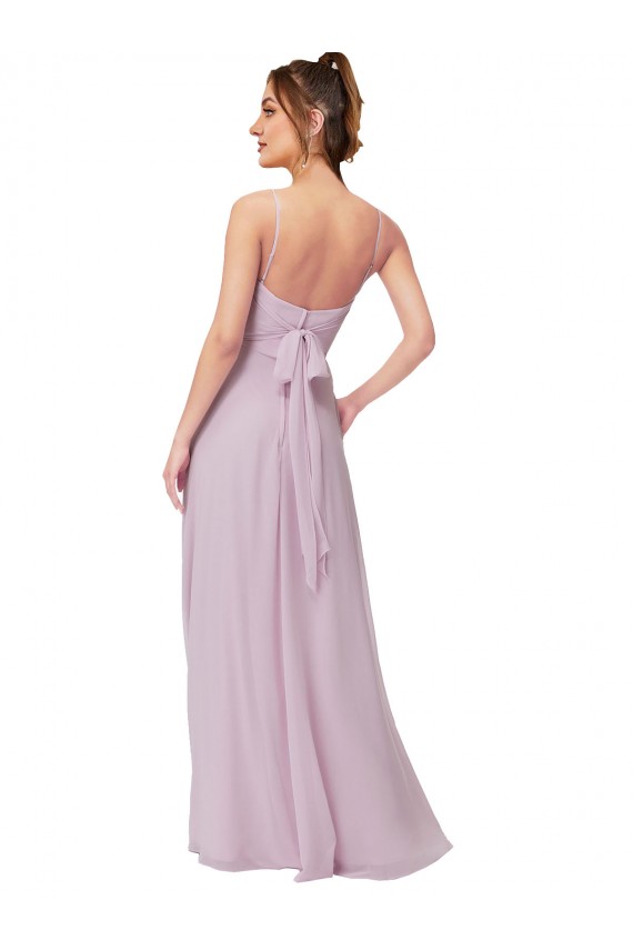 Site de Comprimento Chão Sem Mangas Chiffon Brilho Rosa Linha A Sem Mangas Vestidos de Madrinha