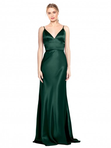 Site de Comprimento Chão Sem Mangas Cetim Elástico Caçador Verde Bainha Vestidos de Madrinha / Vestidos de Noite / Vestidos de Festa