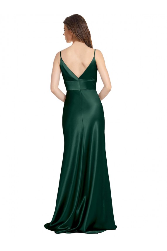 Site de Comprimento Chão Sem Mangas Cetim Elástico Caçador Verde Bainha Vestidos de Madrinha / Vestidos de Noite / Vestidos de Festa