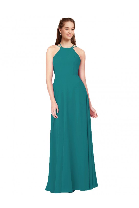 Site de Comprimento Chão Sem Mangas Chiffon Caçador Verde Bainha Vestidos de Madrinha
