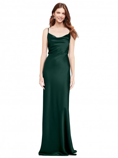 Site de Comprimento Chão Sem Mangas Cetim Elástico Caçador Verde Bainha Sem Mangas Vestidos de Madrinha / Vestidos de Noite / Vestidos de Festa