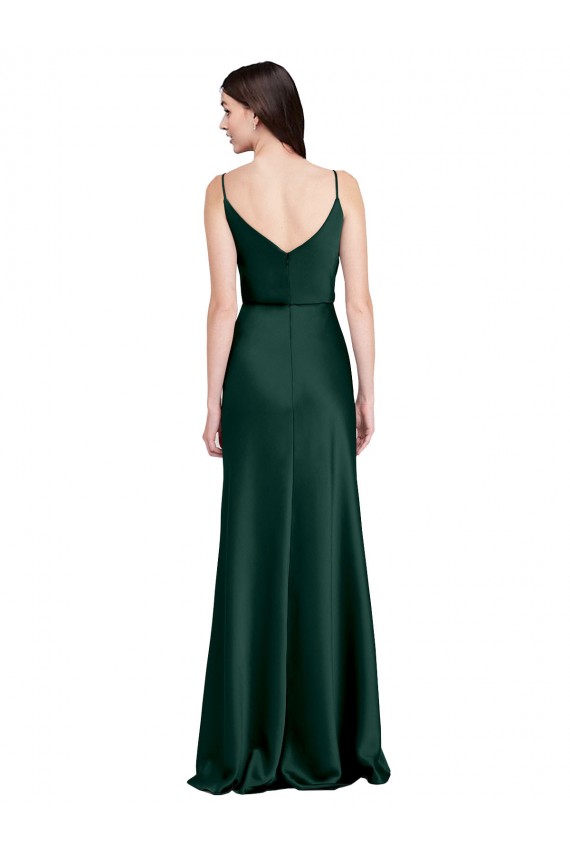 Site de Comprimento Chão Sem Mangas Cetim Elástico Caçador Verde Bainha Sem Mangas Vestidos de Madrinha / Vestidos de Noite / Vestidos de Festa