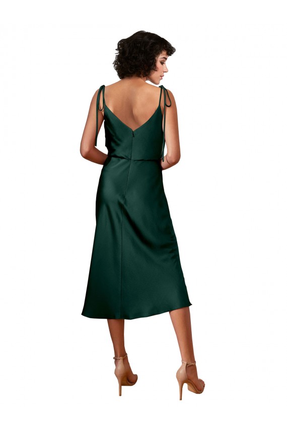 Site de Comprimento Midi Sem Mangas Cetim Elástico Caçador Verde Bainha Vestidos de Madrinha / Vestidos de Noite / Vestidos de Festa