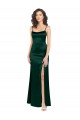 Site de Comprimento Chão Sem Mangas Cetim Elástico Caçador Verde Linha A Sem Mangas Colher Vestidos de Madrinha / Vestidos de Noite / Vestidos de Festa