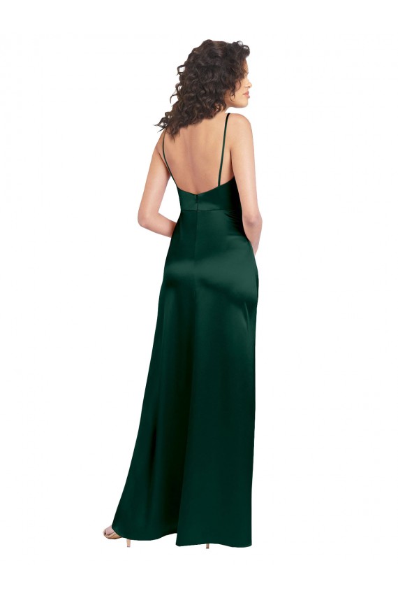 Site de Comprimento Chão Sem Mangas Cetim Elástico Caçador Verde Linha A Sem Mangas Colher Vestidos de Madrinha / Vestidos de Noite / Vestidos de Festa