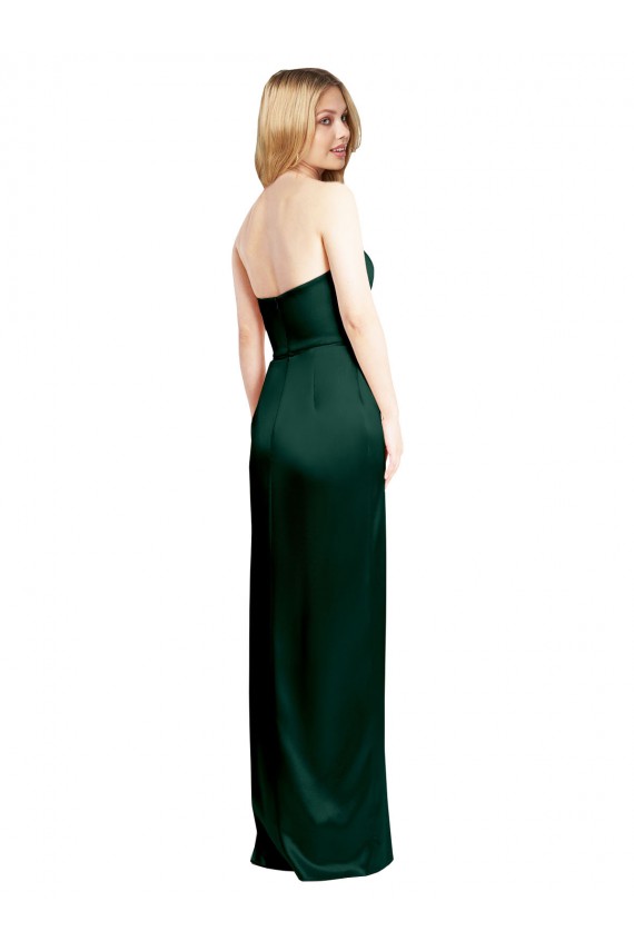 Site de Comprimento Chão Sem Mangas Cetim Elástico Caçador Verde Linha A Sem Mangas Sem alças Vestidos de Madrinha / Vestidos de Noite / Vestidos de Festa