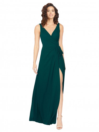 Site de Comprimento Chão Sem Mangas Chiffon Caçador Verde Linha A Vestidos de Madrinha