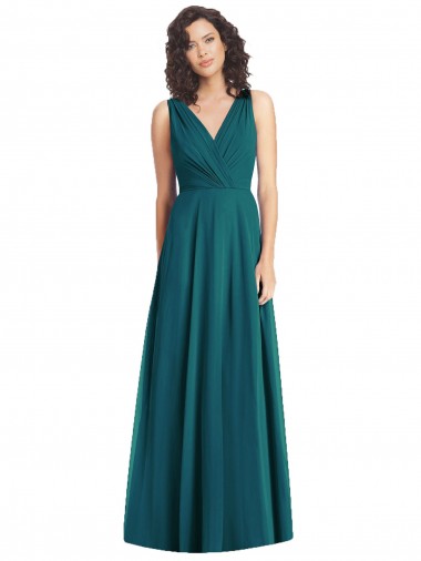 Site de Comprimento Chão Sem Mangas Chiffon Caçador Verde Linha A Vestidos de Festa