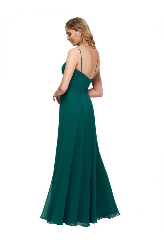 Site de Comprimento Chão Sem Mangas Chiffon Caçador Verde Linha A Sem Mangas Alças finas Vestidos de Madrinha