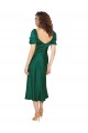Site de Comprimento Midi Mangas Curtas Cetim Sedoso Caçador Verde Linha A Vestidos de Madrinha / Vestidos de Noite / Vestidos de Festa
