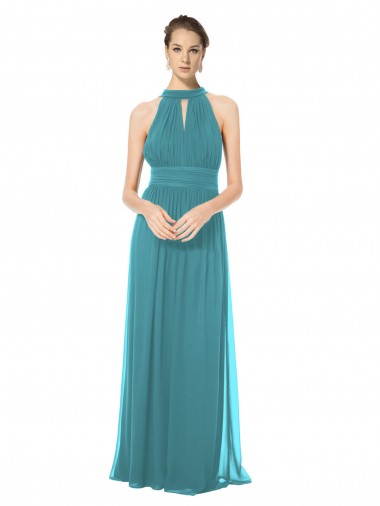 Site de Comprimento Chão Sem Mangas Chiffon Caçador Verde Linha A Sem Mangas Cabeçada Vestidos de Madrinha