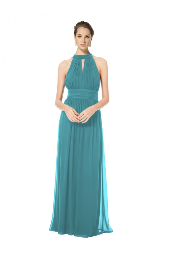 Site de Comprimento Chão Sem Mangas Chiffon Caçador Verde Linha A Sem Mangas Cabeçada Vestidos de Madrinha
