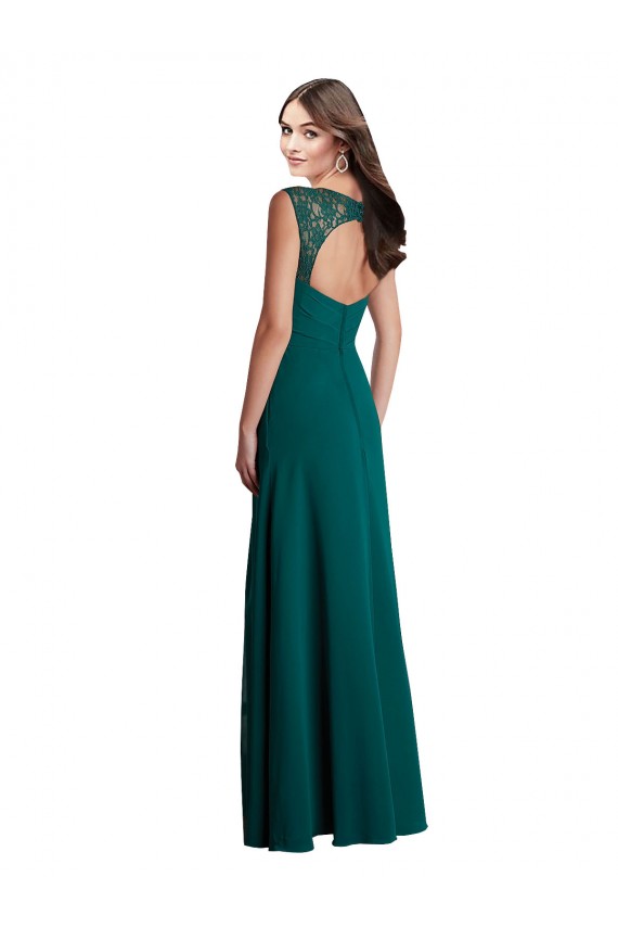 Site de Comprimento Chão Sem Mangas Chiffon & Renda Caçador Verde Linha A Vestidos de Madrinha