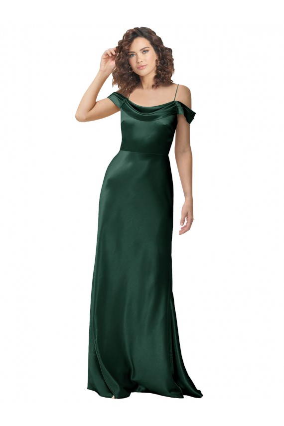 Site de Comprimento Chão Sem Mangas Cetim Elástico Caçador Verde Linha A Vestidos de Madrinha / Vestidos de Noite / Vestidos de Festa