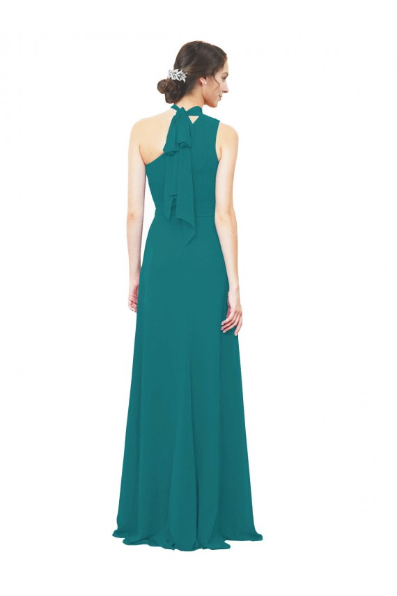 Site de Comprimento Chão Sem Mangas Chiffon Caçador Verde Linha A Sem Mangas Um Ombro Vestidos de Madrinha