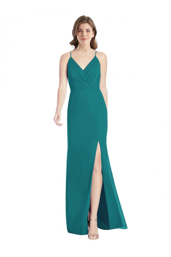 Site de Comprimento Chão Sem Mangas Chiffon Caçador Verde Sereia Vestido de Madrinha