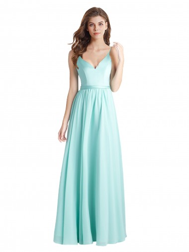 Site de Comprimento Chão Sem Mangas Chiffon & Cetim Cachoeira Linha A Vestidos de Madrinha