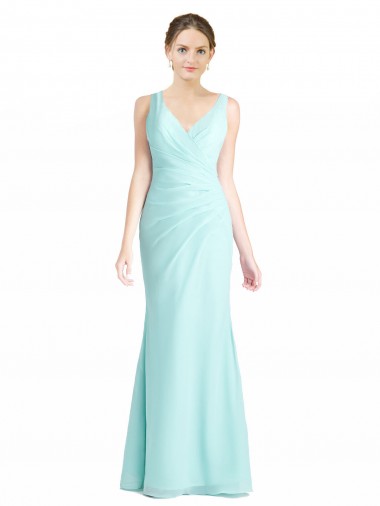 Site de Comprimento Chão Sem Mangas Chiffon & Renda Cachoeira Sereia Vestidos de Madrinha