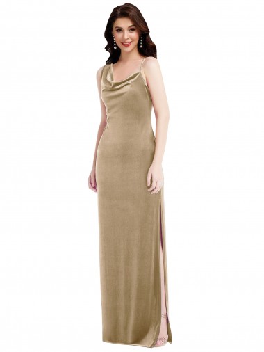 Site de Comprimento Chão Sem Mangas Veludo Elástico Champanhe Bainha Vestidos de Madrinha / Vestidos de Noite / Vestidos de Festa