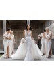 Site de Comprimento Chão Sem Mangas Chiffon Champanhe Linha A Sem Mangas Decote V Vestidos de Madrinha