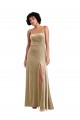 Site de Comprimento Chão Sem Mangas Veludo Elástico Champanhe Linha A Vestidos de Madrinha / Vestidos de Noite / Vestidos de Festa