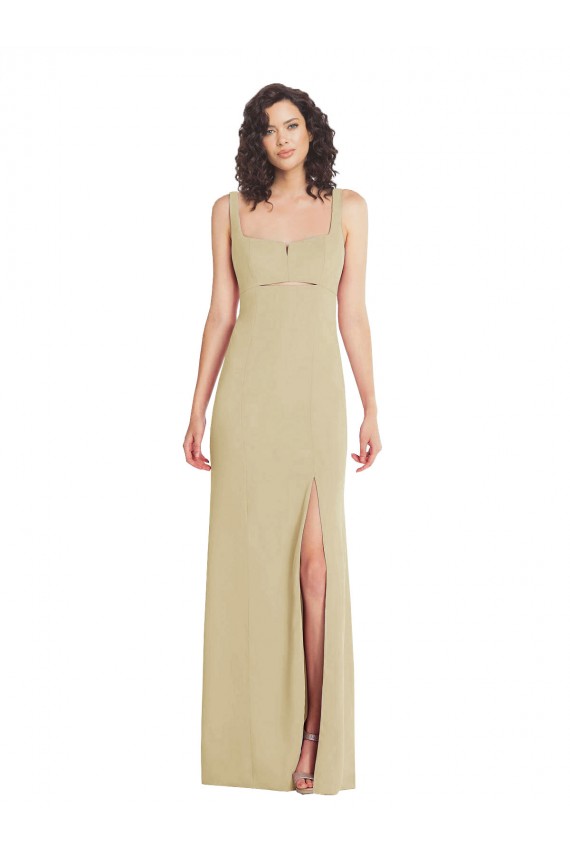 Site de Comprimento Chão Sem Mangas Crepe Esticado Champanhe Trombeta Vestidos de Madrinha / Vestidos de Noite / Vestidos de Festa