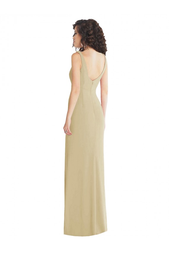 Site de Comprimento Chão Sem Mangas Crepe Esticado Champanhe Trombeta Vestidos de Madrinha / Vestidos de Noite / Vestidos de Festa