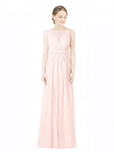Site de Comprimento Chão Sem Mangas Chiffon Linha A Sem Mangas Jewel Vestidos de Madrinha