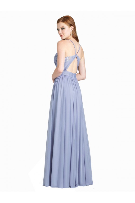 Site de Comprimento Chão Sem Mangas Chiffon & Renda Linha A Sem Mangas Amor Longo Abrir de volta Vestidos de Madrinha