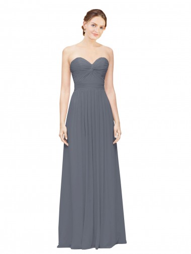 Site de Comprimento Chão Sem Mangas Chiffon Cinza Ardósia Linha A Sem Mangas Amor Vestidos de Madrinha