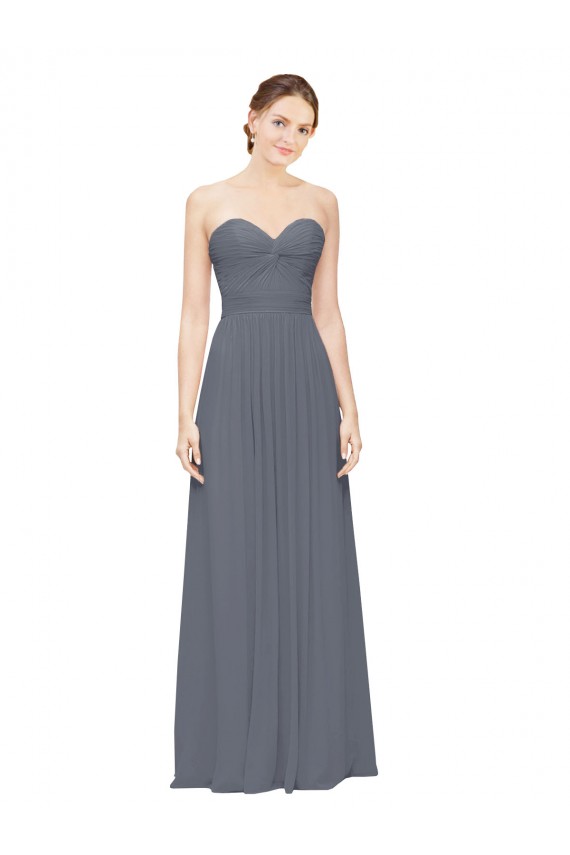 Site de Comprimento Chão Sem Mangas Chiffon Cinza Ardósia Linha A Sem Mangas Amor Vestidos de Madrinha