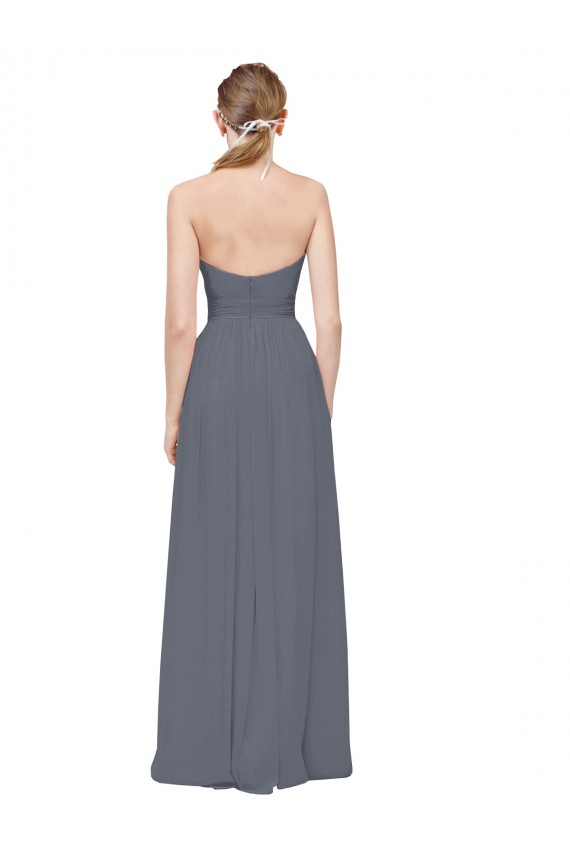 Site de Comprimento Chão Sem Mangas Chiffon Cinza Ardósia Linha A Sem Mangas Amor Vestidos de Madrinha