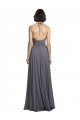 Site de Comprimento Chão Sem Mangas Chiffon Cinza Ardósia Linha A Sem Mangas Alças finas Vestidos de Madrinha