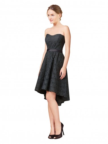 Site de Alto Baixo Sem Mangas Renda Cinza Ardósia Linha A Vestidos de Madrinha / Vestidos de Cocktail / Vestidos de Homecoming