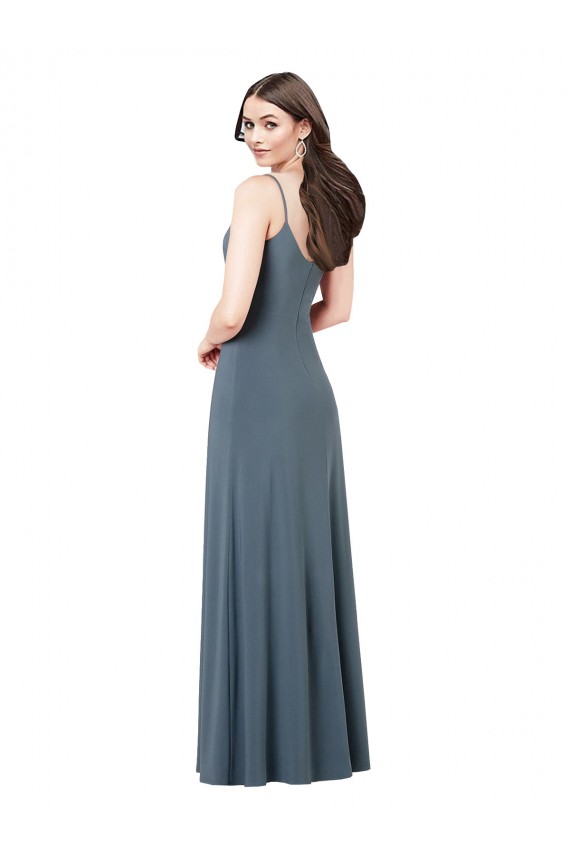 Site de Comprimento Chão Sem Mangas Spandex Cinza Ardósia Linha A Vestidos de Madrinha / Vestidos de Festa