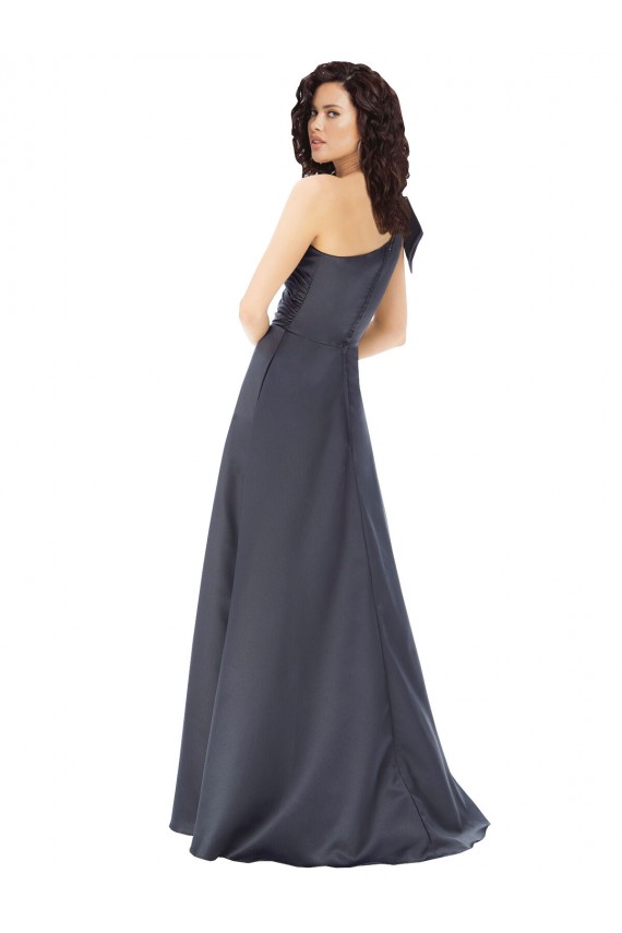 Site de Comprimento Chão Sem Mangas Cetim Cinza Ardósia Linha A Vestidos de Madrinha / Vestidos de Noite / Vestidos de Festa