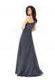 Site de Comprimento Chão Sem Mangas Cetim Cinza Ardósia Linha A Vestidos de Madrinha / Vestidos de Noite / Vestidos de Festa