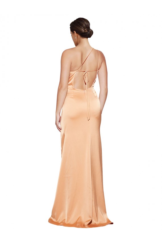 Site de Comprimento Chão Sem Mangas Cetim Elástico Cobre Claro Bainha Vestidos de Madrinha / Vestidos de Noite / Vestidos de Festa