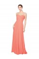 Site de Comprimento Chão Sem Mangas Chiffon Coral Linha A Sem Mangas Alças finas Vestidos de Madrinha