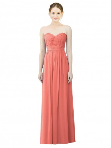 Site de Comprimento Chão Sem Mangas Chiffon Coral Linha A Sem Mangas Amor Vestidos de Madrinha