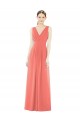 Site de Comprimento Chão Sem Mangas Chiffon Coral Linha A Sem Mangas Decote V Vestidos de Madrinha