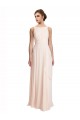 Site de Comprimento Chão Sem Mangas Chiffon Creme Rosa Linha A Sem Mangas Decote Alto Longo Costas em V Vestidos de Madrinha