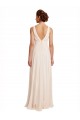 Site de Comprimento Chão Sem Mangas Chiffon Creme Rosa Linha A Sem Mangas Decote Alto Longo Costas em V Vestidos de Madrinha