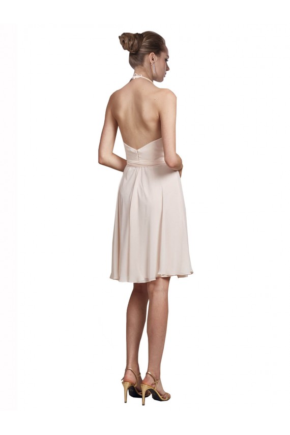 Site de Comprimento Joelho Sem Mangas Chiffon Creme Rosa Linha A Vestidos de Madrinha / Vestidos de Cocktail / Vestidos de Homecoming