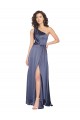 Site de Comprimento Chão Sem Mangas Cetim Sedoso Crepúsculo Linha A Sem Mangas Um Ombro Vestidos de Madrinha / Vestidos de Noite / Vestidos de Festa