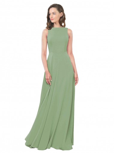 Site de Comprimento Chão Sem Mangas Chiffon Ervas Marinhas Linha A Vestidos de Madrinha