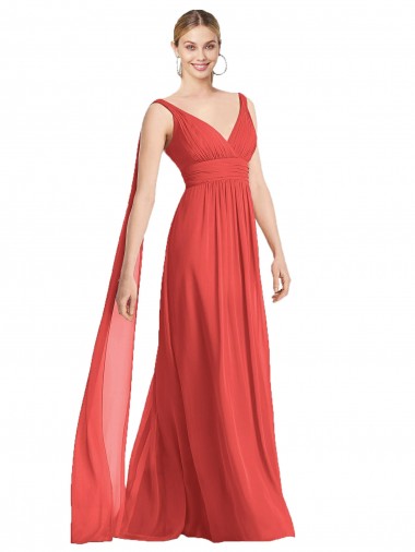 Site de Comprimento Chão Sem Mangas Chiffon Firecracker Linha A Vestido de Festa / Vestido de Madrinha
