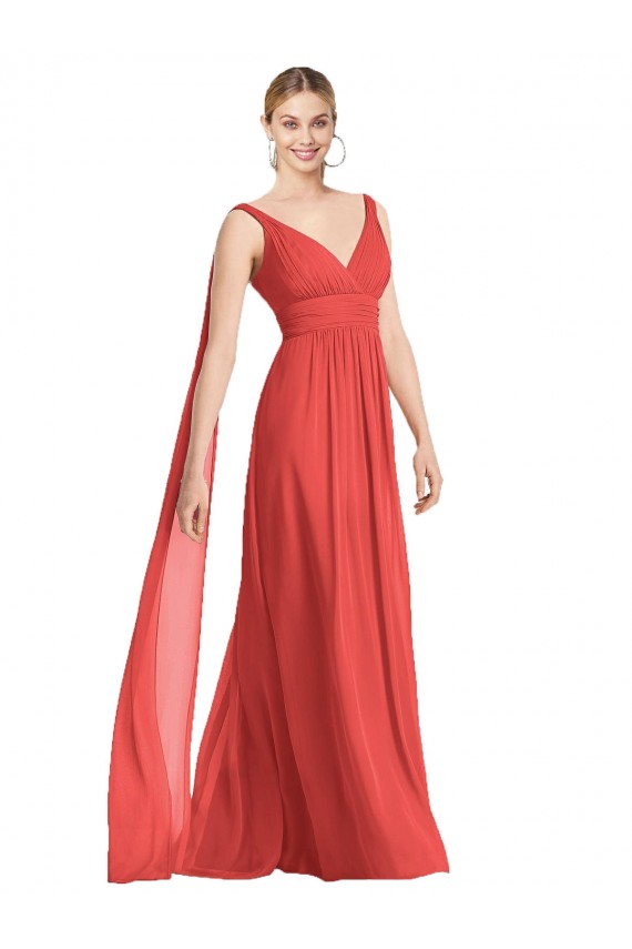 Site de Comprimento Chão Sem Mangas Chiffon Firecracker Linha A Vestido de Festa / Vestido de Madrinha