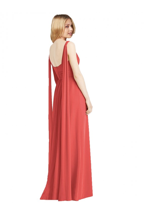 Site de Comprimento Chão Sem Mangas Chiffon Firecracker Linha A Vestido de Festa / Vestido de Madrinha